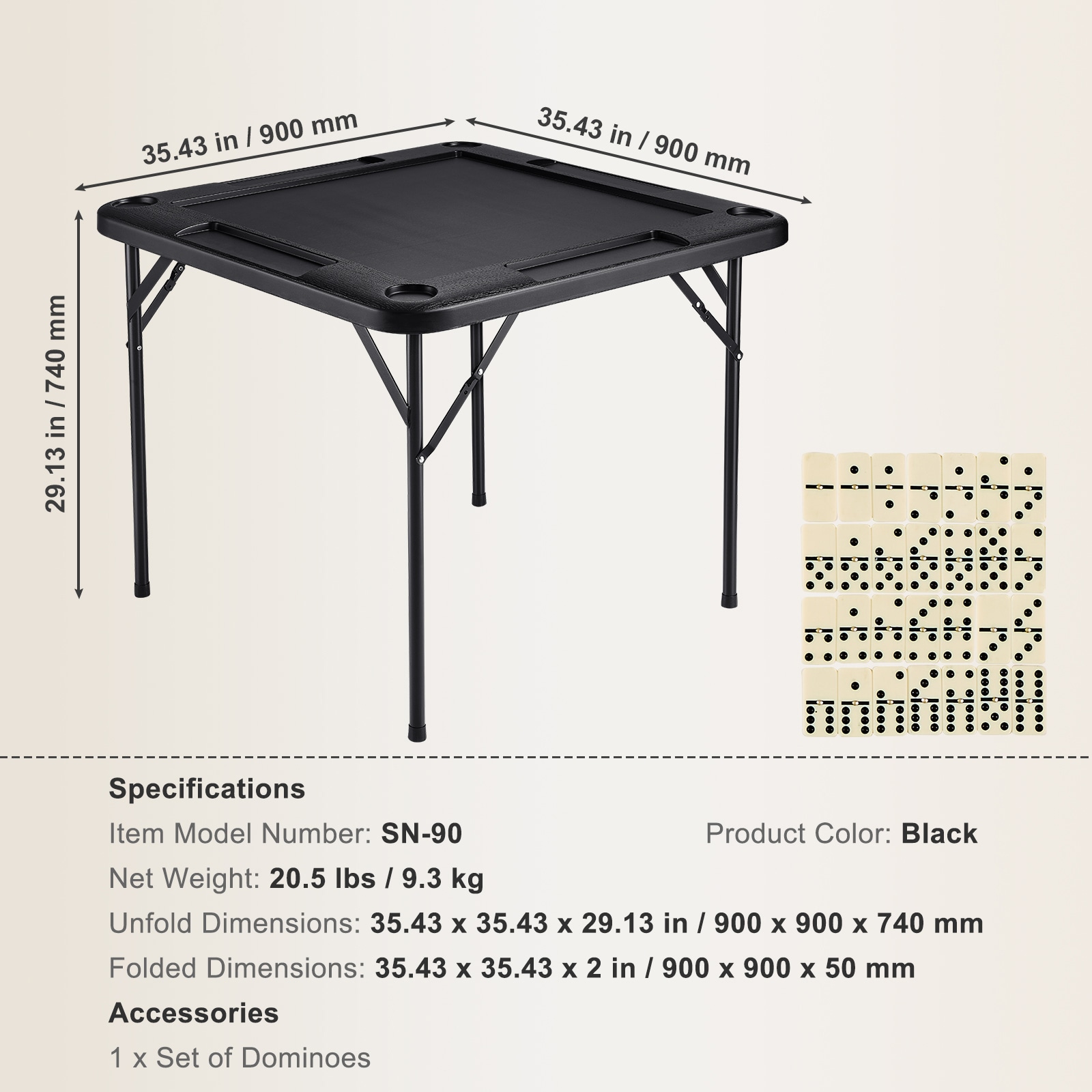 Mahjong Table 4 Player Folding Card Table & 4 Cup Holders Chip Trays Black_voghion.com